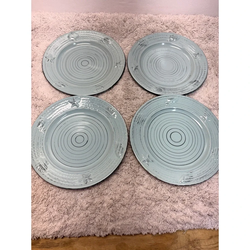 Pfaltzgraff Trellis Coastal Teal Salad Plates Set of 4 Starfish Shells 8.25in